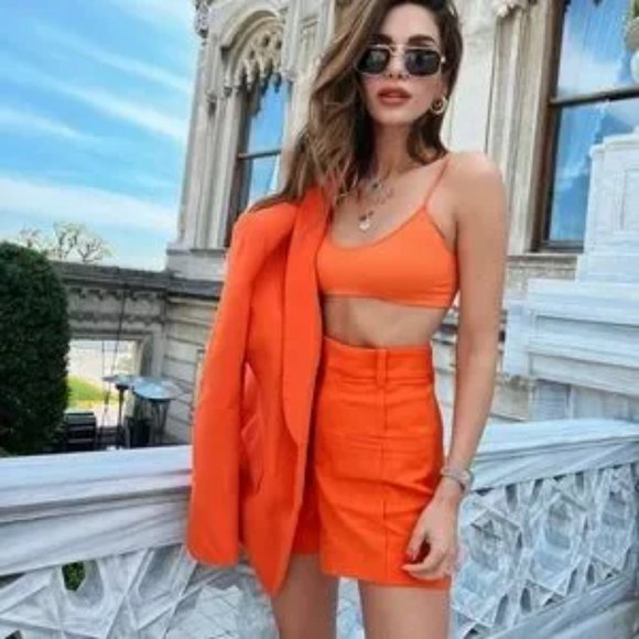 ZARA 2 Piece Blazer And Shorts Set Orange - Picture 4 of 6